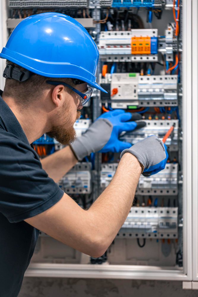 Técnico realizando mantenimiento preventivo en tablero eléctrico industrial